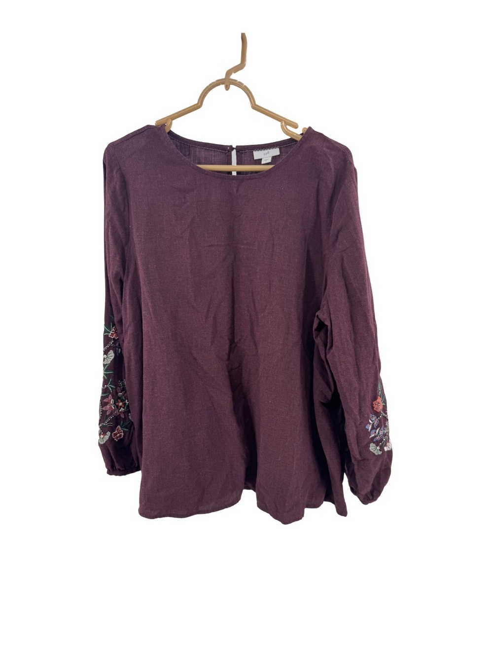 J. Jill Deep Plum maroon embroidered Long-Sleeve Round Neck top boho fall L